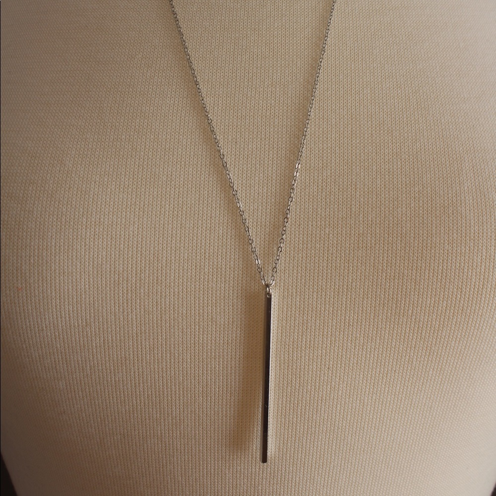 Long Bar Chain Necklace in Silver - Picture 2 of 3